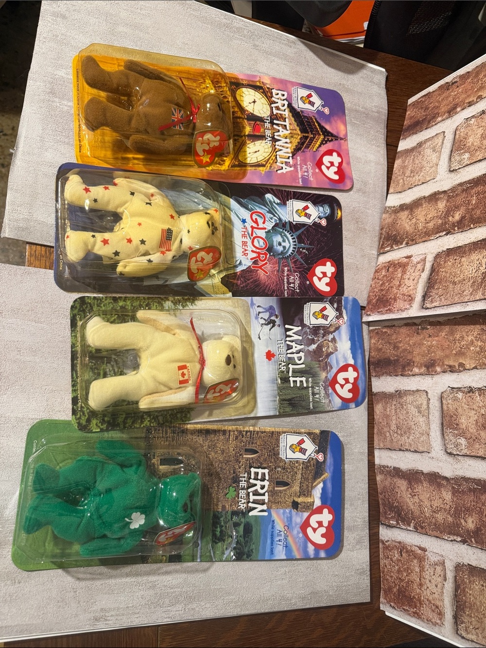 Ty Beanie Babies Assorted Collectible Bears - Green, Cream, Brown, Yellow
